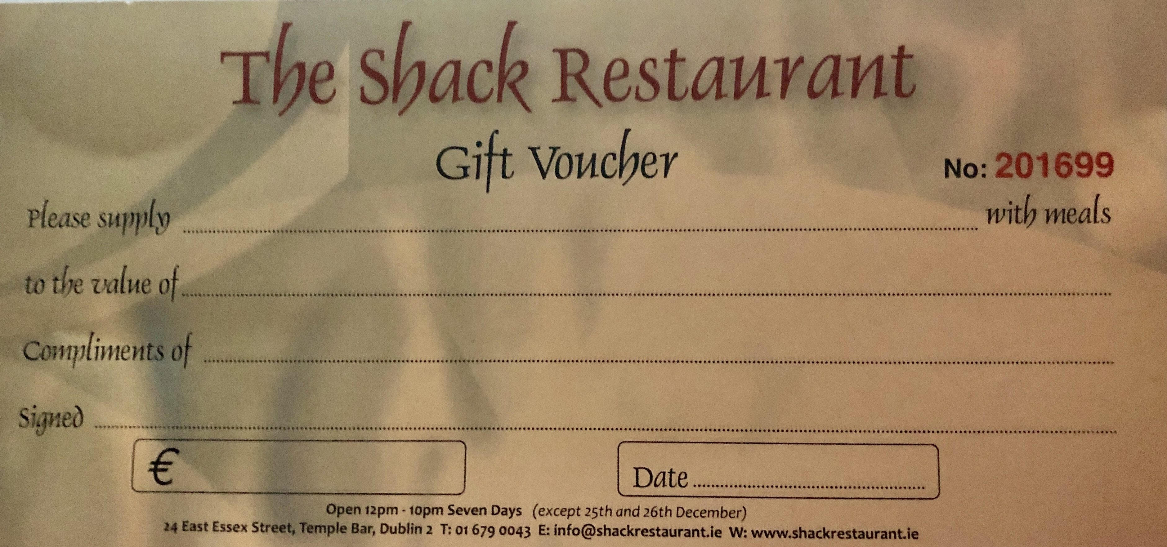 Gift Vouchers « Shack Restaurant
